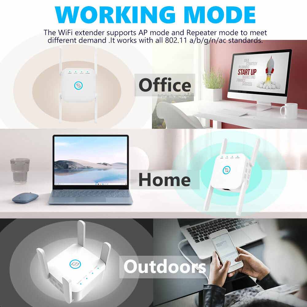 1200Mbps Dual Band WiFi Extender Wireless Network Repeater Signal Range Booster