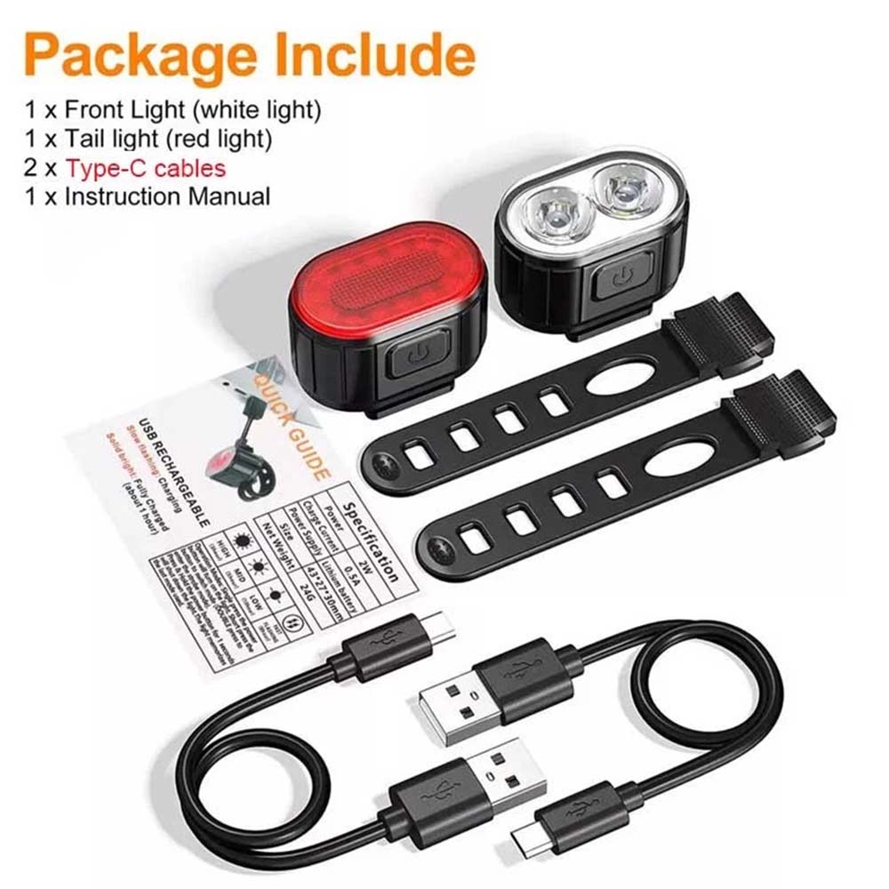 2PCS Super Bright Bike Light Set - Front & Rear LED Bicycle Lamps, Waterproof