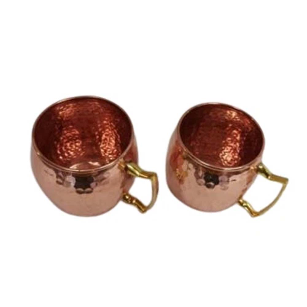 Handcrafted Moscow Mule Mug Set – 2x 60ml Copper Mugs with Brass Handle for Cocktails & Cold Drinks