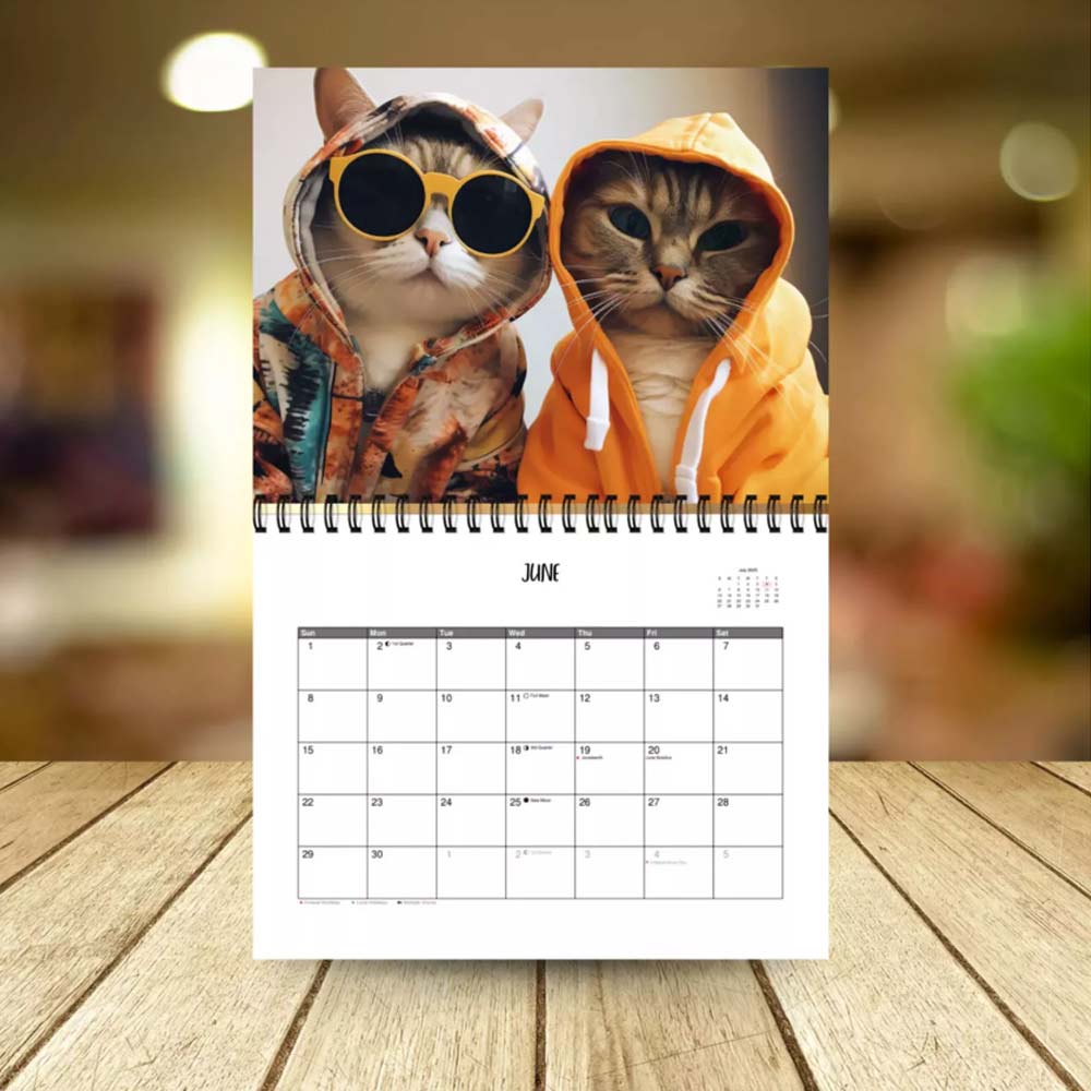 Stylish Cats Wall Calendar 2025, 12 Month Calendar, Hanging Calendar for Cat Love, Home Office Wall Calender