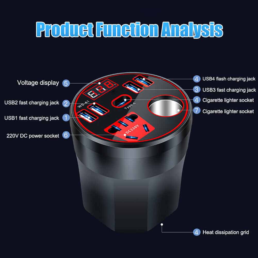 200W Car Power Inverter DC 12V/24V to AC 220V Converter Adapter Charger Outlets