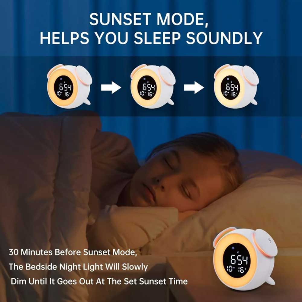 Alarm clock wake-up light with sunrise/sunset simulation, dual alarm clocks