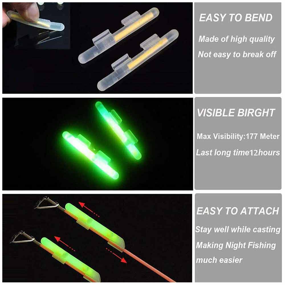 50PCS Fishing Glow Light Sticks Luminous Clip on Bend Fluorescent Rod Tackle