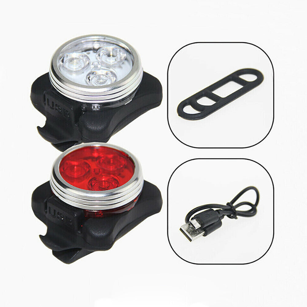 2Pcs USB Rechargeable Bicycle Bike Lights IPX4 Waterproof Front +Tail Light Lamp