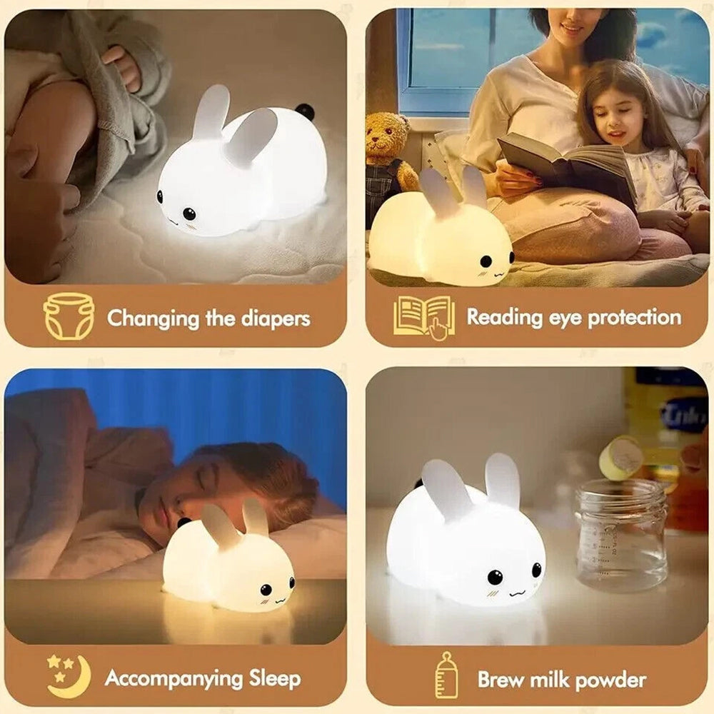 Soft Silicone Bunny Lamp – Rechargeable LED Night Light with RGB Remote