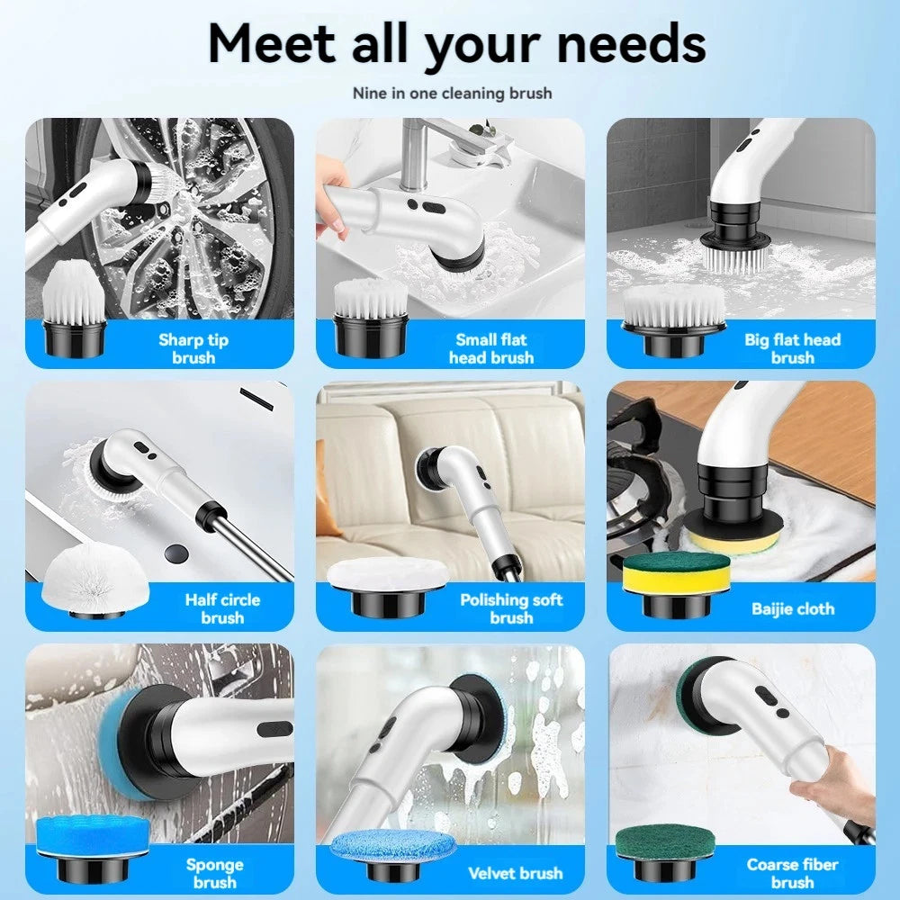 9-in-1 Electric Spin Scrubber - Cordless Cleaning Brush with Adjustable Handle