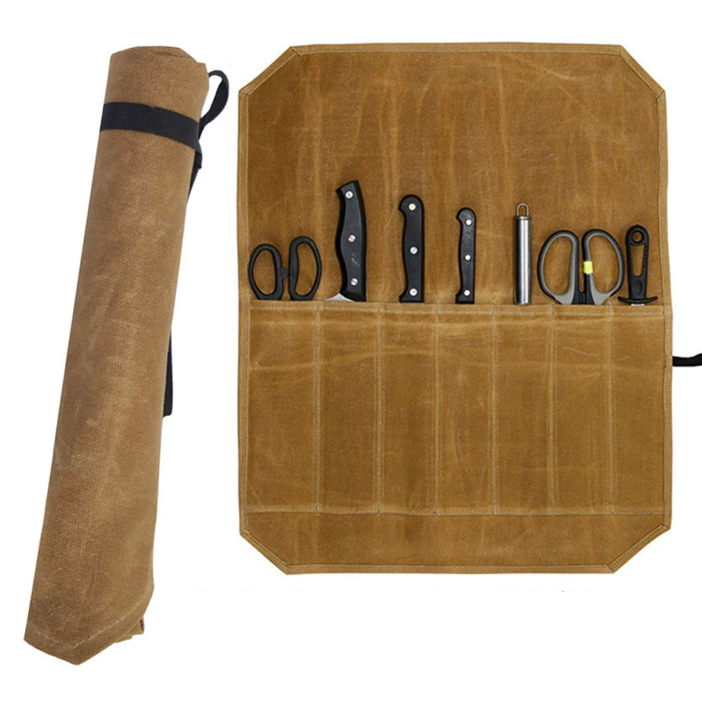 Portable Canvas Knife Roll Chef Knife Storage Bag with Roll-Up Design for Camping, Picnics & Travel