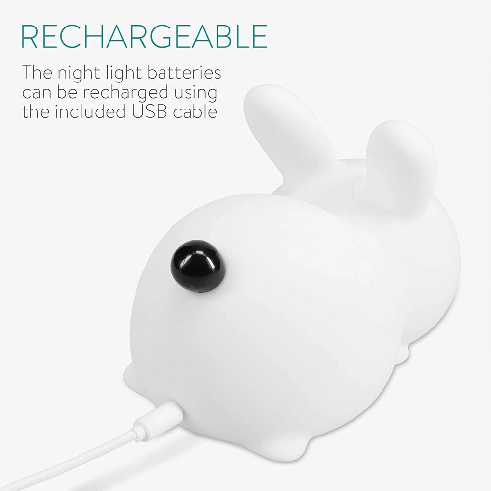 Soft Silicone Bunny Lamp – Rechargeable LED Night Light with RGB Remote