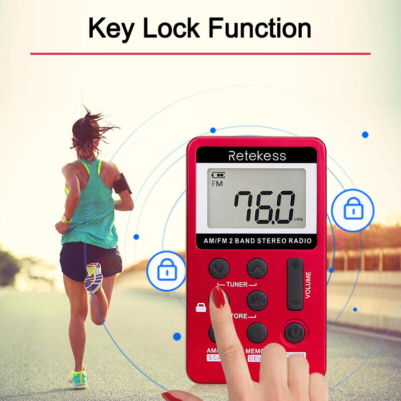 Retekess V112 Portable AM/FM Radio – Rechargeable Pocket Walkman with Earphone for Sports, Walking & Outdoor Use