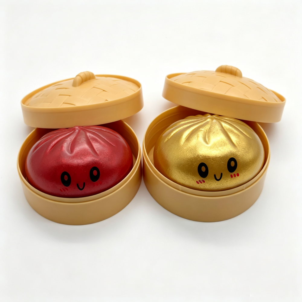 Steamed Bun Squishy – 2-Pack Gold & Red Slow Rebound Stress Relief Toy