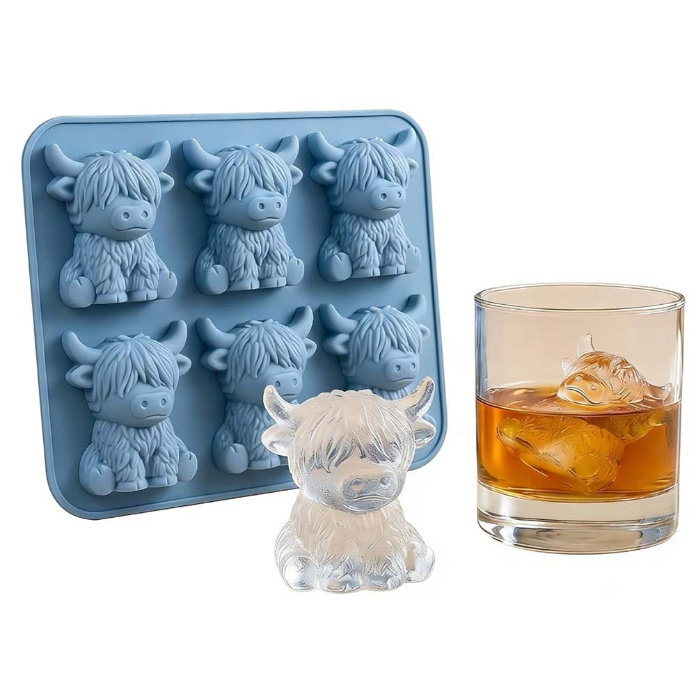 Mini Highland Cow Ice Cube Mold - Cute 3D Silicone Tray for Whiskey, Chocolate, Soap