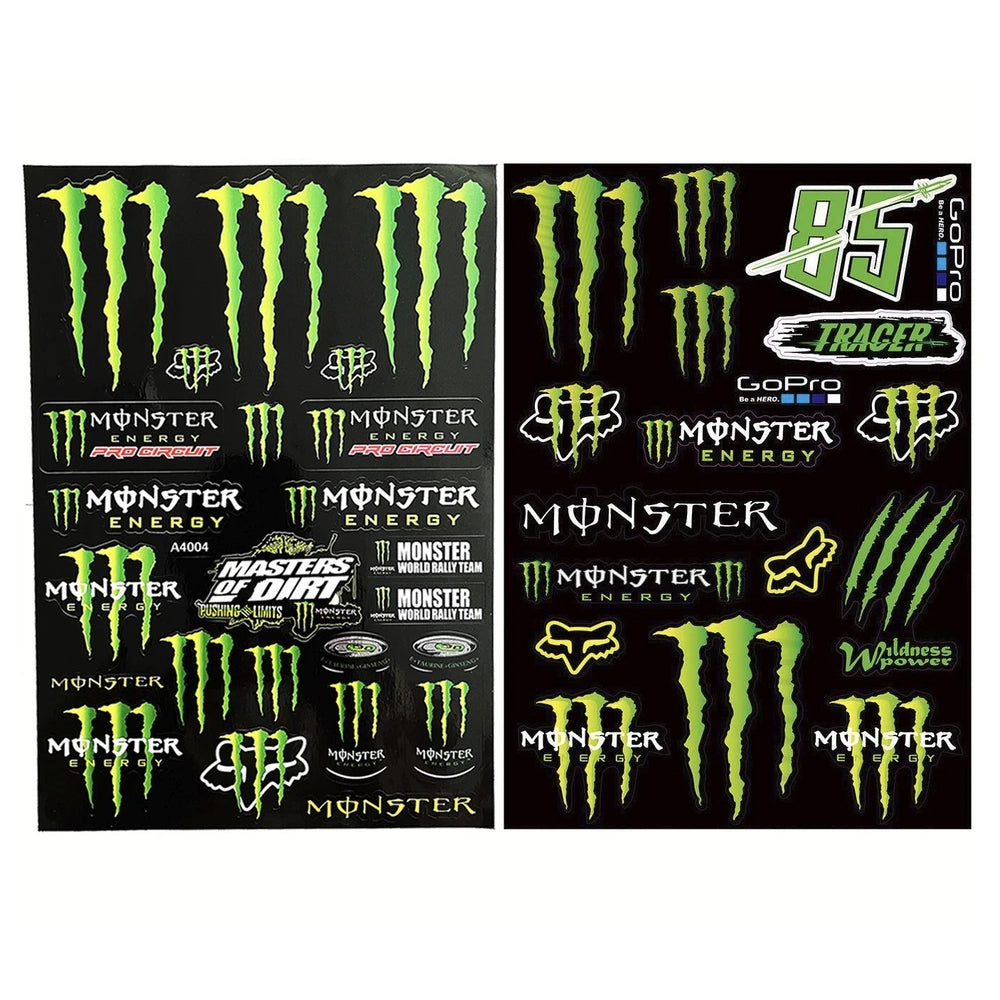 2 Sheets Monster Stickers – Motorbike Car Helmet Decals, DIY Bike Graphics Random
