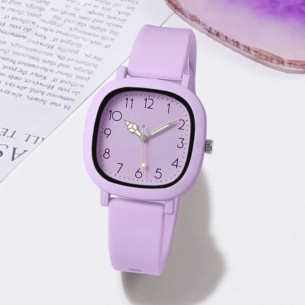 Purple Silicone Quartz Wristwatches Stainless Steel Ladies Watches Women Watch