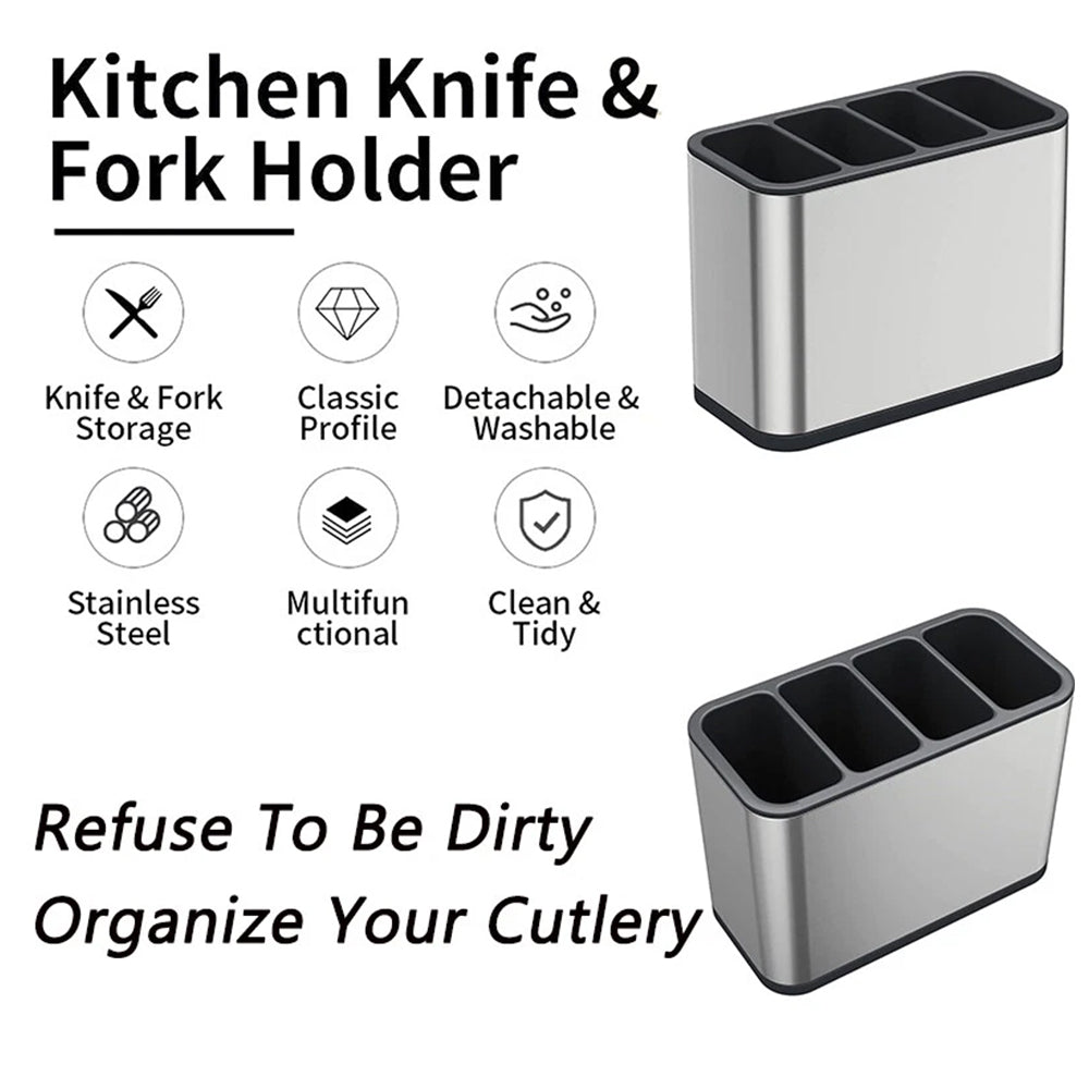 Stainless Steel Cutlery Organizer - Kitchen Utensil Holder with Drain & Compartments