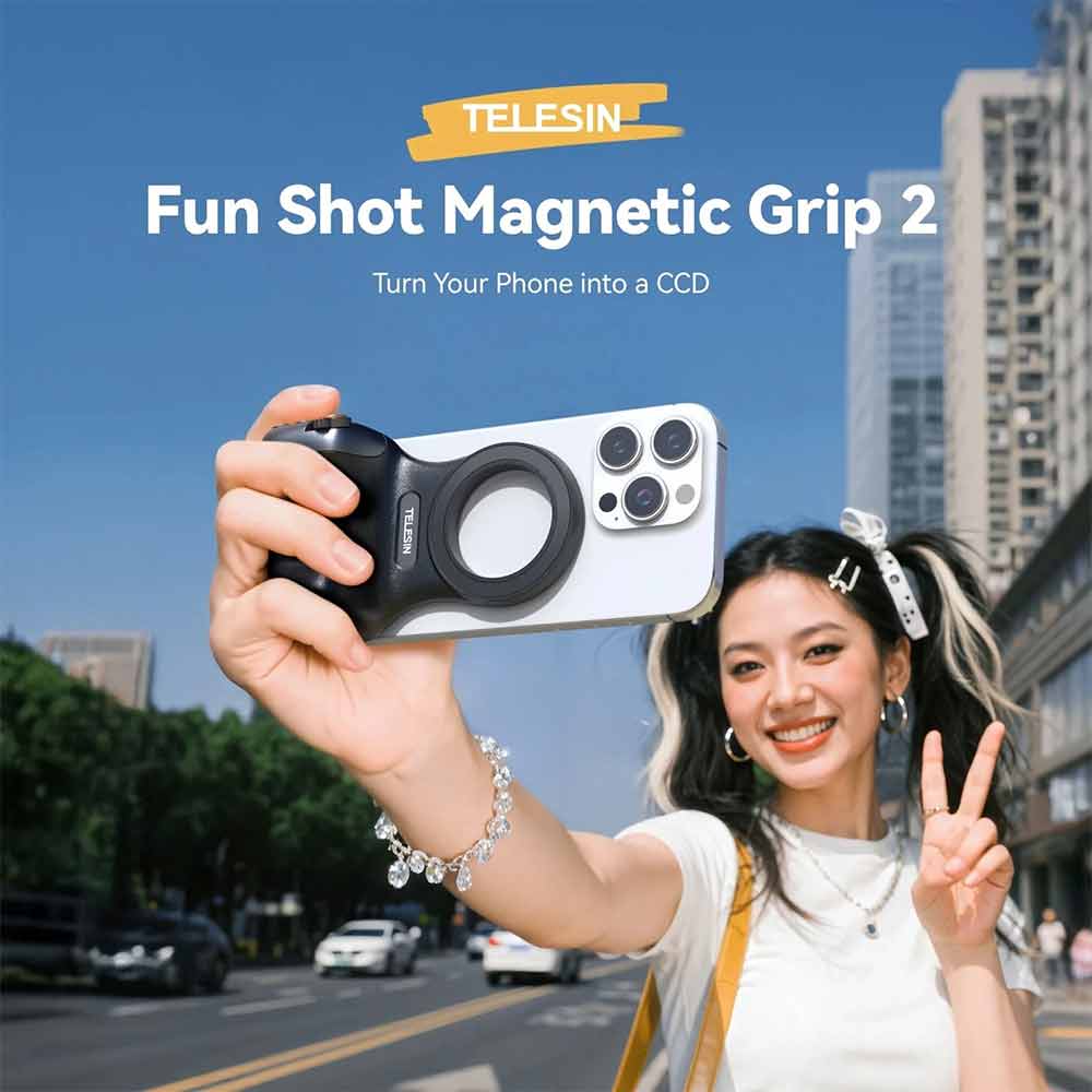 Bluetooth Phone Camera Grip – Magnetic Remote Handle Holder for Smartphones