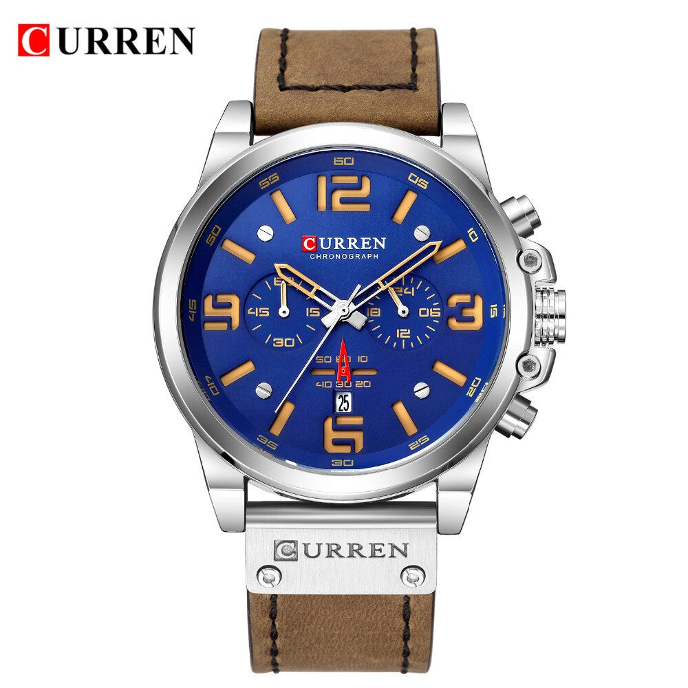 Men's Business Quartz Watch – Leather Chronograph Calendar 47mm Multifunction