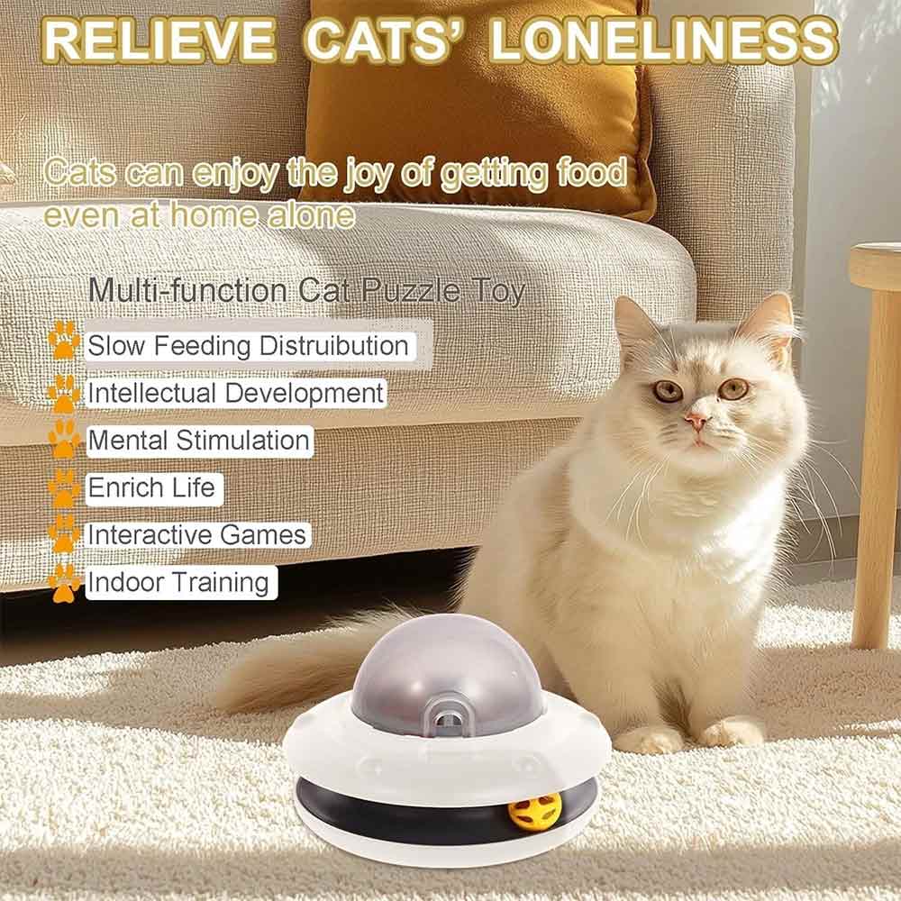 UFO Automatic Interactive Puzzle Cat Feeder – Dispenser Toy for Dry Food, White