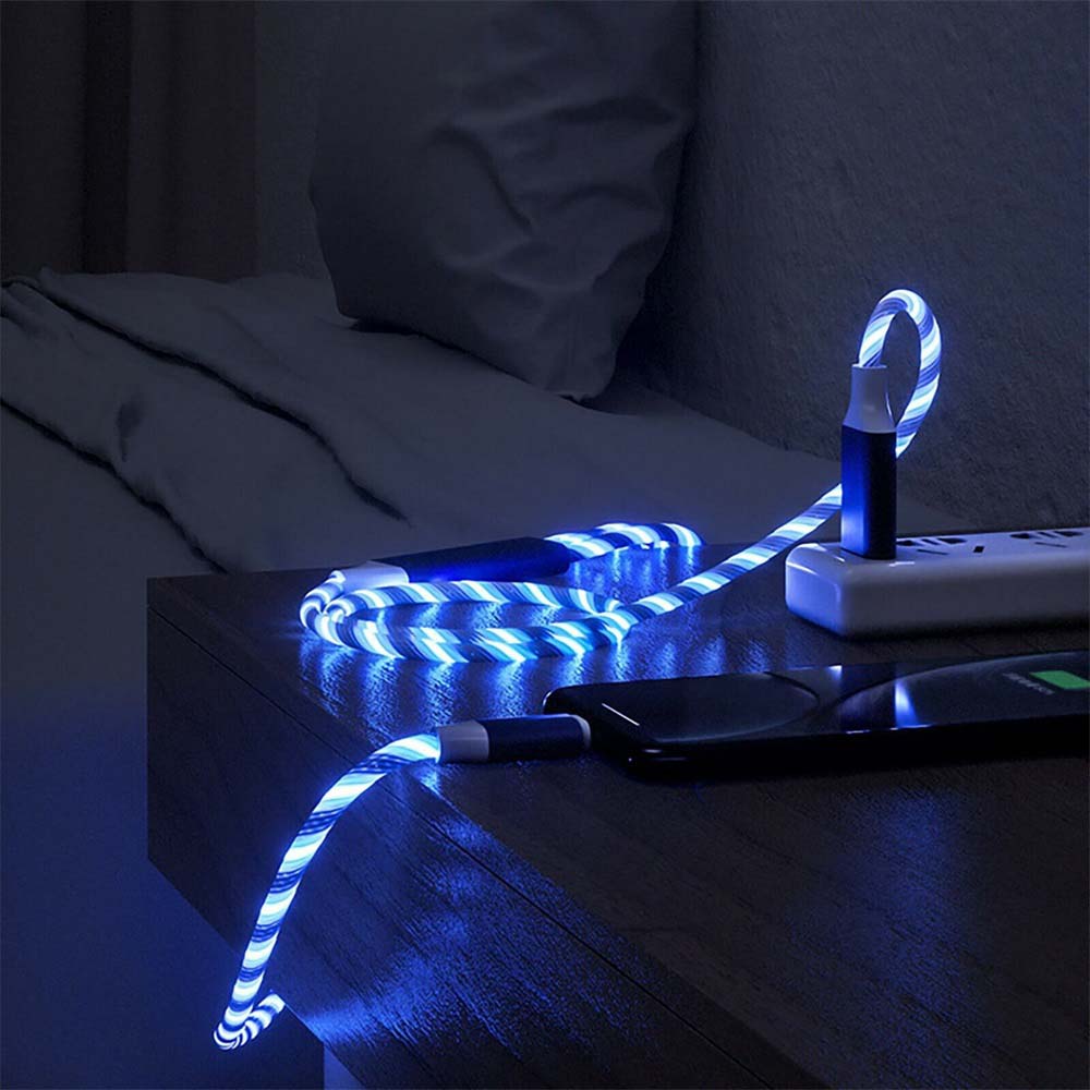4PCS 1m LED Flowing Light Up 3 in 1 Charging Cable, Micro Type-C iPhone Cable