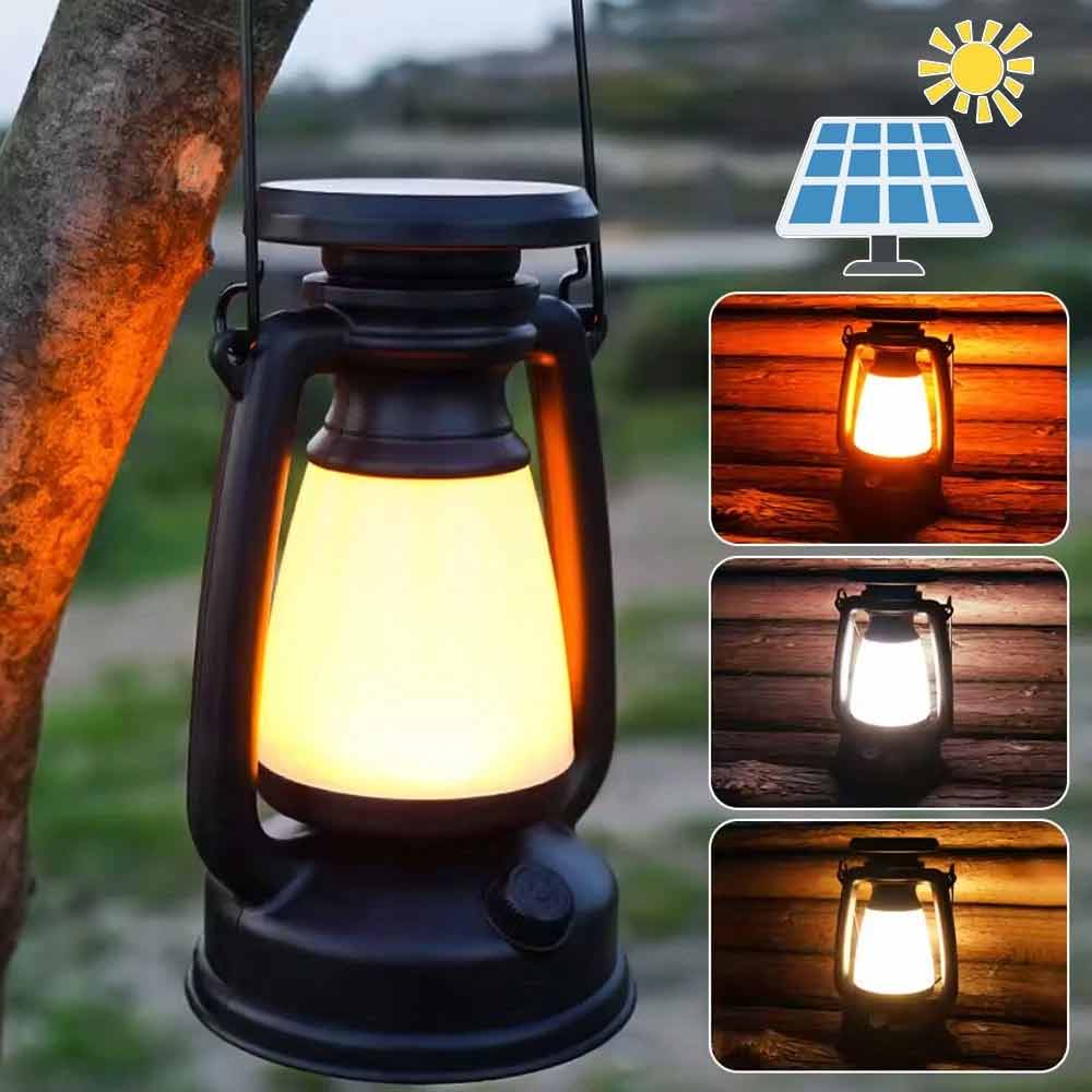 Solar Camping Lantern – USB Rechargeable LED Tent Light with Rotary Dimming
