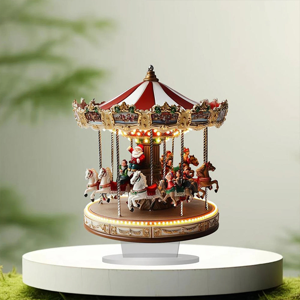 ﻿Traditional 2D Acrylic Carousel Christmas Decor – Flat Merry-Go-Round Holiday Display