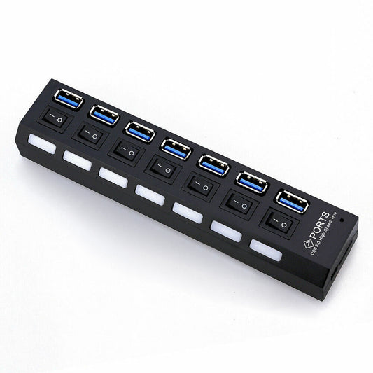 7 Port USB 3.0 HUB Powered +High Speed Splitter Extender PC AC Adapter Cable