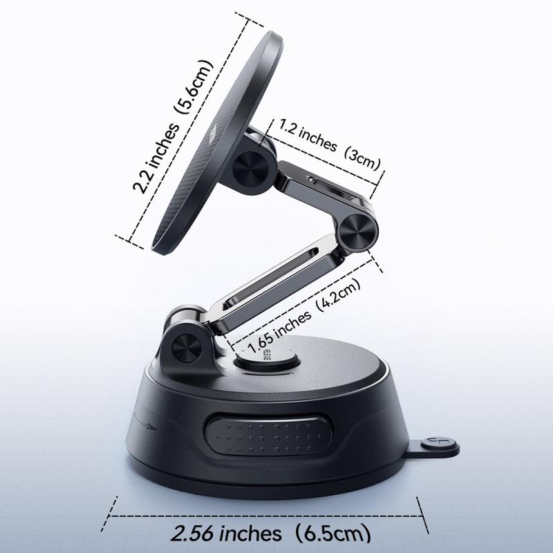 Foldable Magnetic Car Phone Holder with Suction Cup Base, Strong Magnet Stable Mount for Dashboard & Windshield – Black