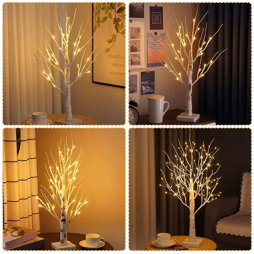 60CM Birch Tree Artificial Tree Christmas Decor 144 LED Warm White Lights Desktop Dinner Lamp