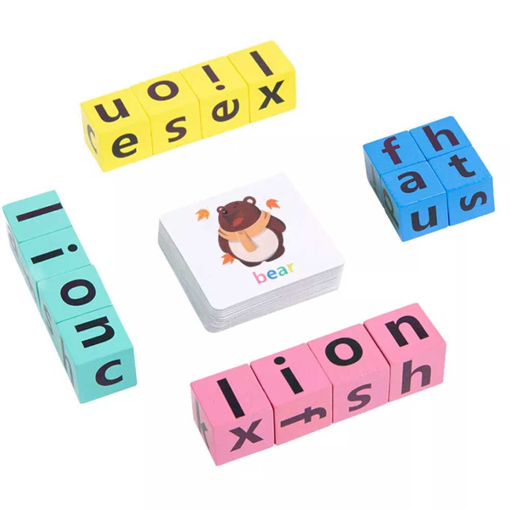 16Bricks Wooden Crossword Puzzles Montessori English Words Spelling Game Educational Toys