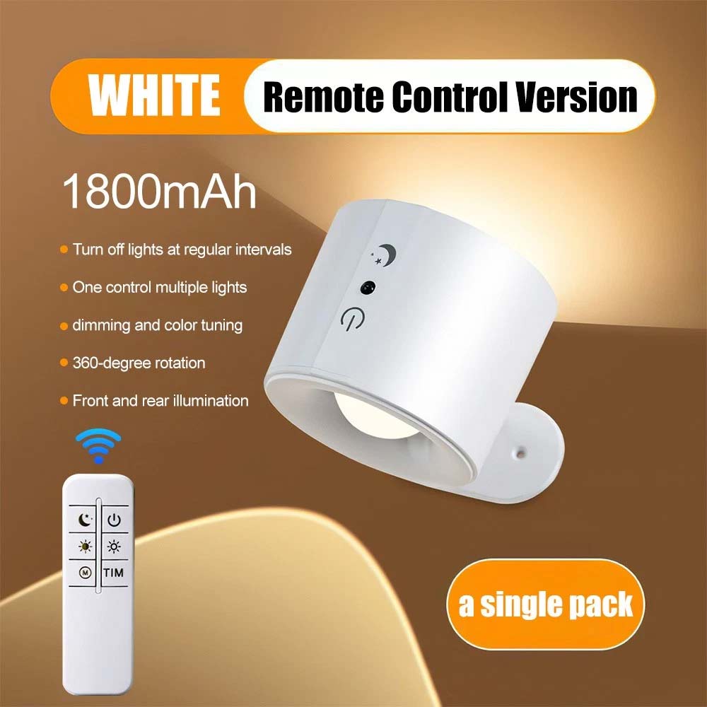 Rechargeable LED Wall Sconce Lights - Magnetic Remote Night Lamp, USB Powered