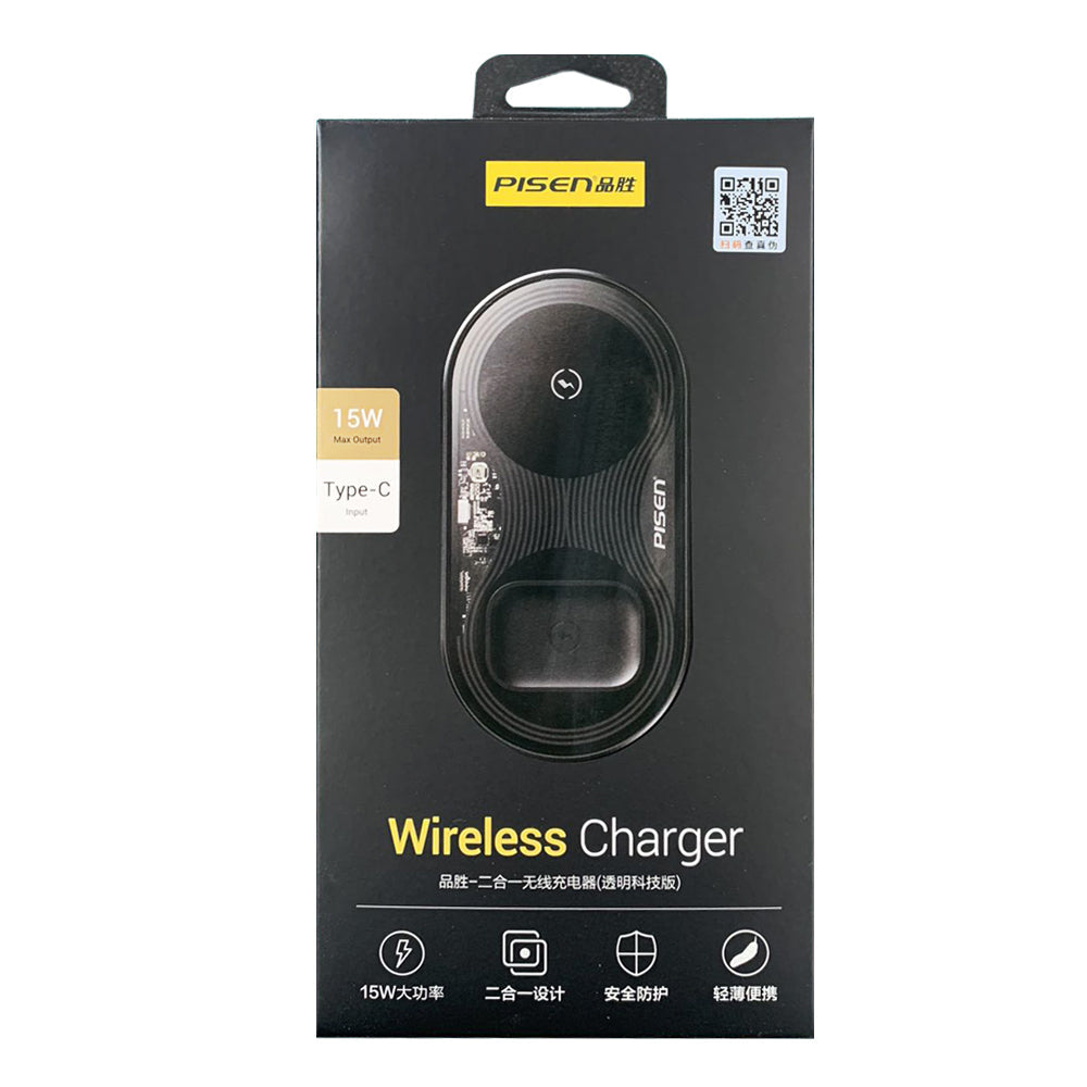 Pisen-2-in-1 Wireless Charger (Transparent Technology Version) (XY-C18/Black)