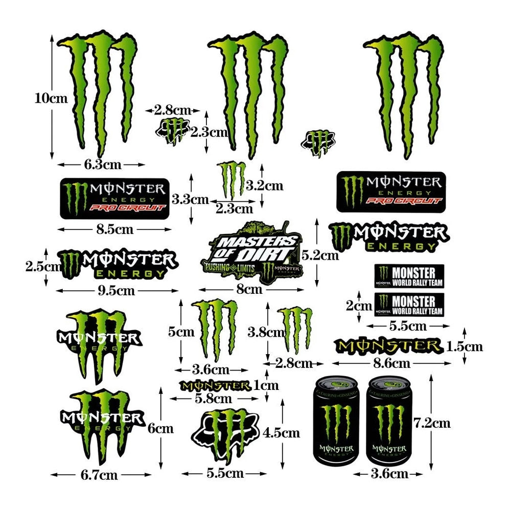 2 Sheets Monster Stickers – Motorbike Car Helmet Decals, DIY Bike Graphics Random