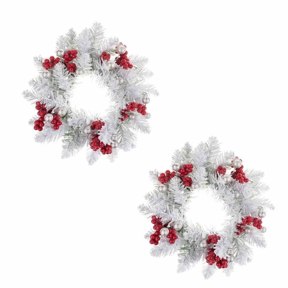 Christmas Berry Candle Ring – Snowy Wreath Table Centrepiece for Holiday Decor