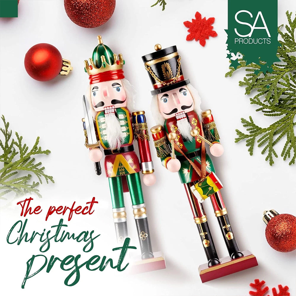 Wooden Nutcracker Soldier Figurines | Traditional Christmas Tabletop Decor with Festive Design
