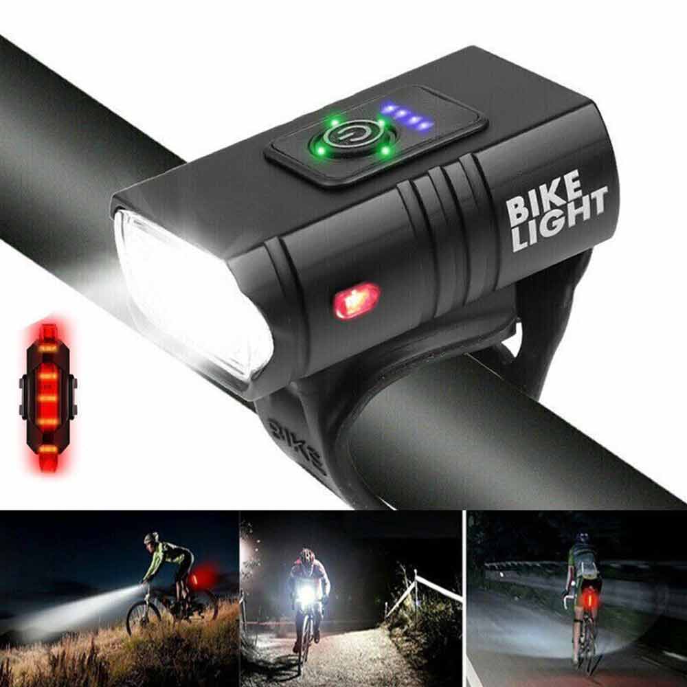 Rechargeable Bicycle Head Torch Front&Tail Kit Super Bright LED Mountain Bike Light