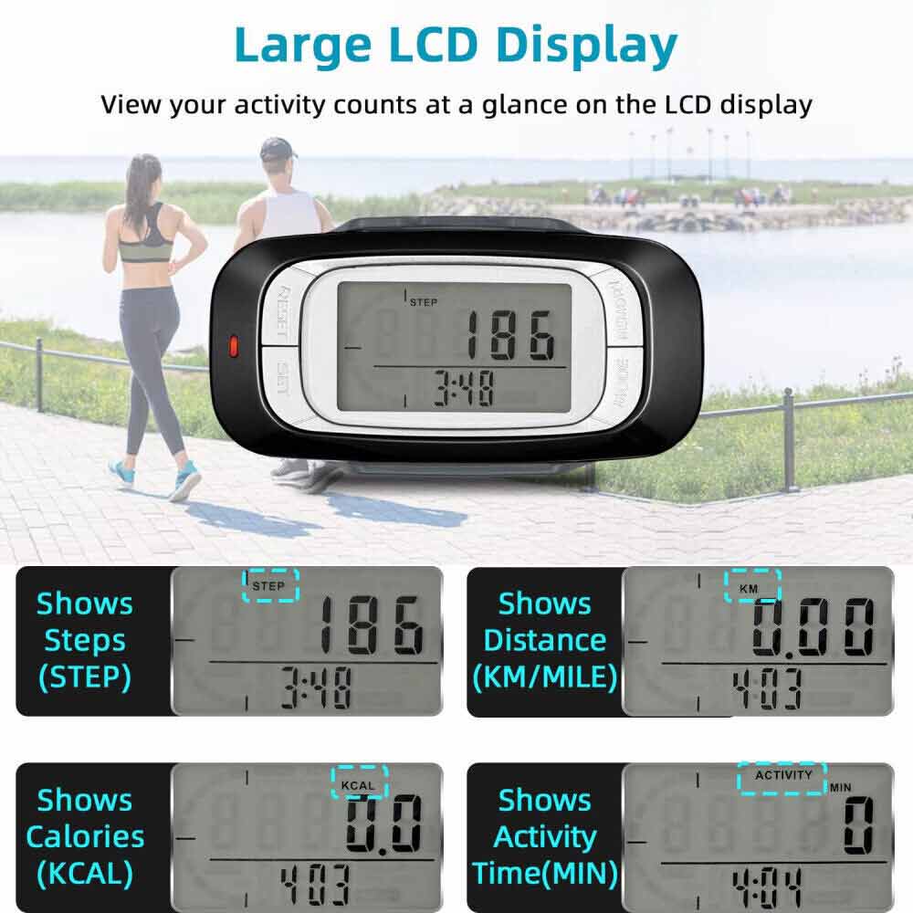 3D Sensor LCD Pedometer Step Walking Distance Calorie Counter Pedometer Clip on for Jogging Running