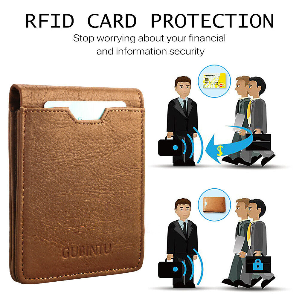 RFID BLOCKING LEATHER WALLET CREDIT CARD HOLDER SLIM MEN'S MONEY CASH CLIP PURSE