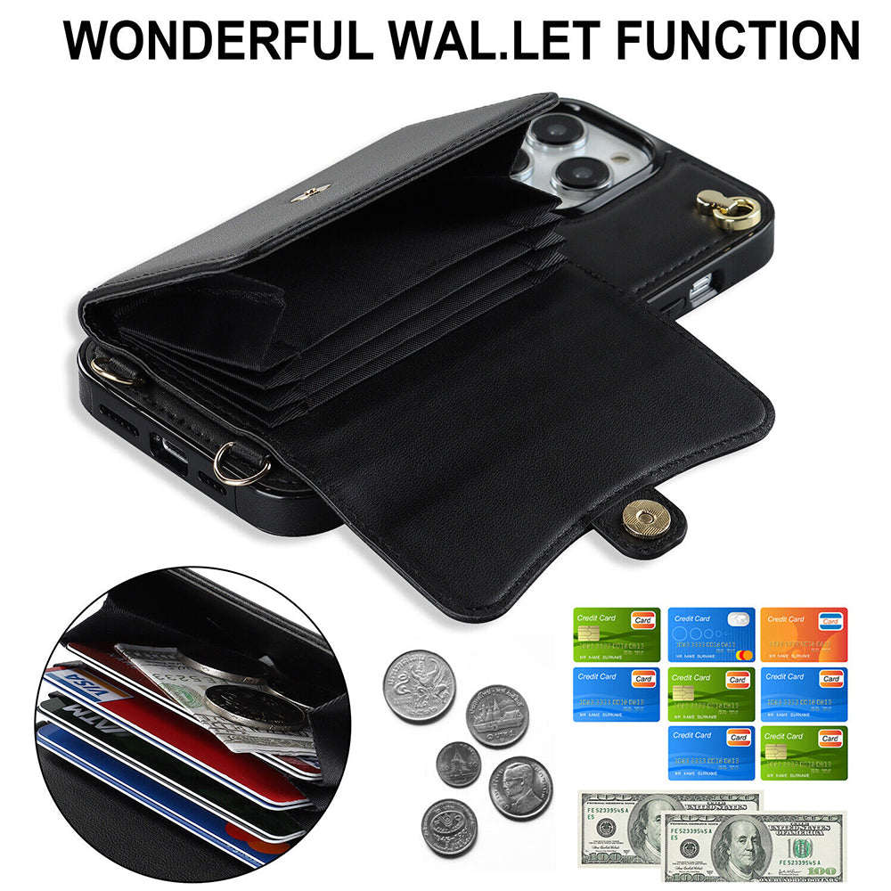 For iPhone 14 Pro Max Plus Case Leather Wallet Cover Card holders Coins Storage