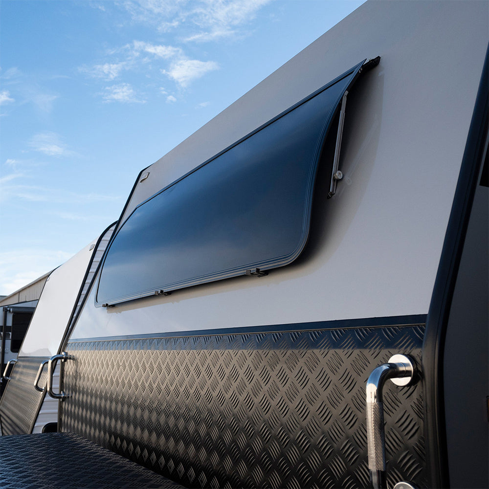 Curved Aluminium Alloy RV Awning 568x1527mm - 75° Opening Wind-Resistant Sun Shade