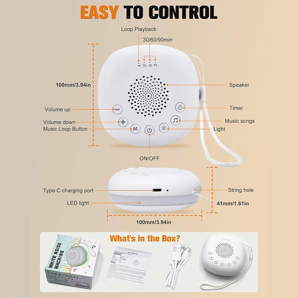 20-Sound Portable White Noise Machine – RGB Night Light, Timer for Sleep & Relaxation