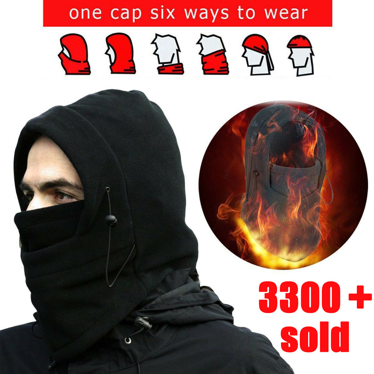 Winter Ski Warm Hood – Outdoor Double Layer Thick Fleece Windproof Cap