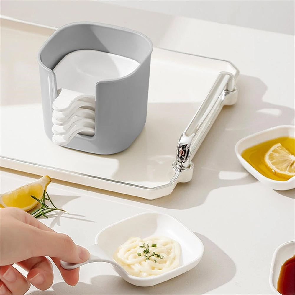 6-Piece Dipping Sauce Plate Set with Holder - Plastic Condiment Dishes for Parties