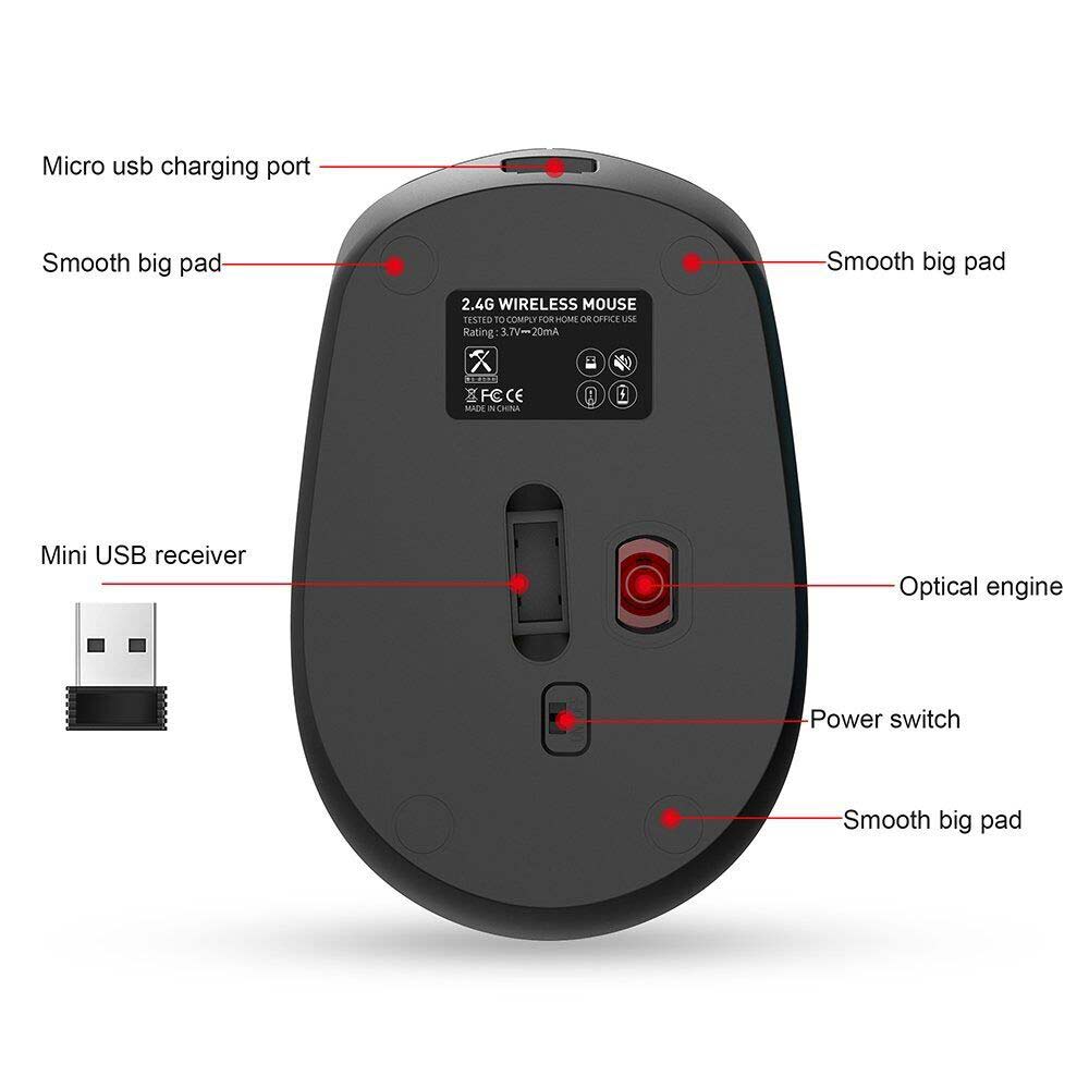 2.4GDual Mode Wireless Bluetooth Mouse Rechargeable Silent Ergonomic forLaptopPC