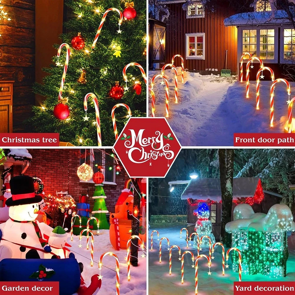 5-in-1 Solar Powered Red Candy Cane LED Lights Outdoor Christmas Pathway Decoration