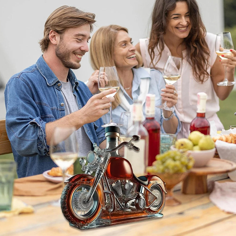 Motorcycle Whiskey Decanter - Vintage Glass Liquor Bottle with Unique Pourer