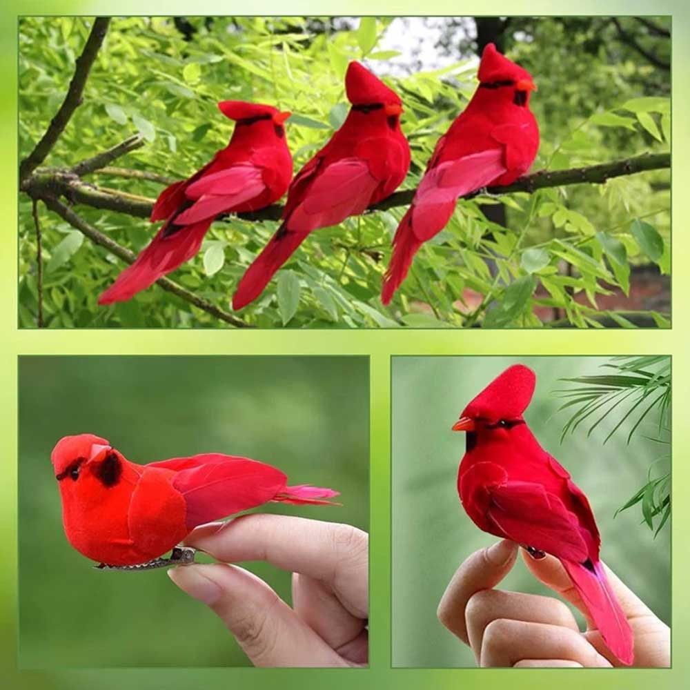 12PCS Realistic Bird Decor, Feathered Red Cardinal Ornaments with Clip - for Christmas Tree, Wreath, Home & Garden