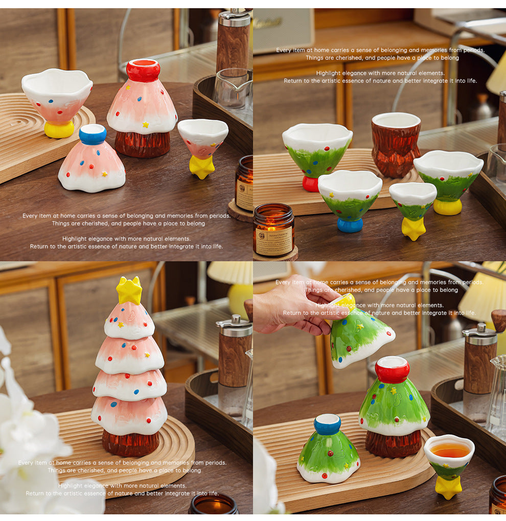 Stackable Christmas Tree Cup Set – 5PCS Hand-Painted Ceramic Tea Cups Gift