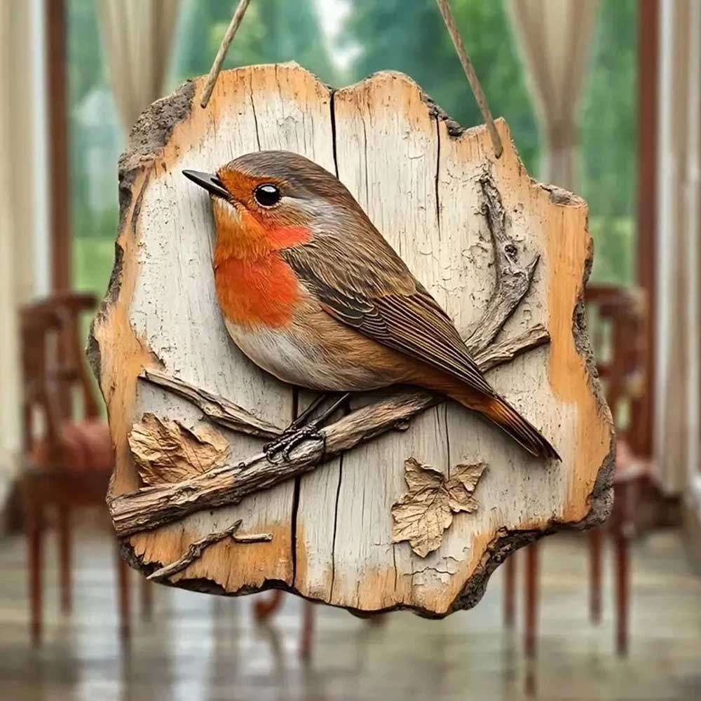 2D Wooden Robin Wall Plaque - 20x19cm Rustic Christmas Decor & Gift