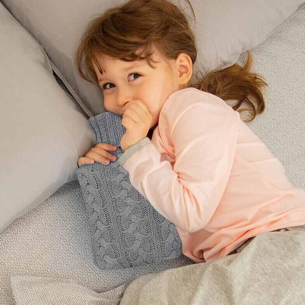 2L Hot Water Bottle Knitted Cover Winter Warm Rubber Bag Relaxing Warmer Grey