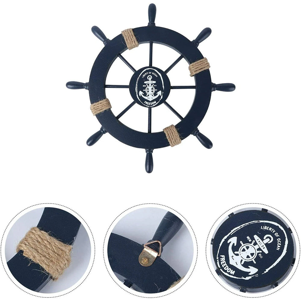 Wooden Ship Wheel Wall Decor 28cm Steering Wheel for Beach House Theme Room