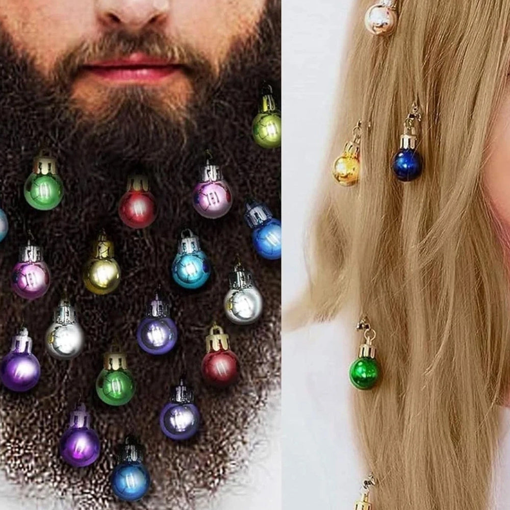 10-Piece Christmas Beard & Hair Clip Bauble Set - Mini Festive Glitter Decorations
